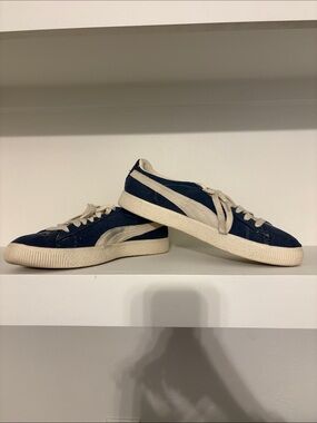 Puma Classic Navy Canvas Sneakers with Cream Stripe